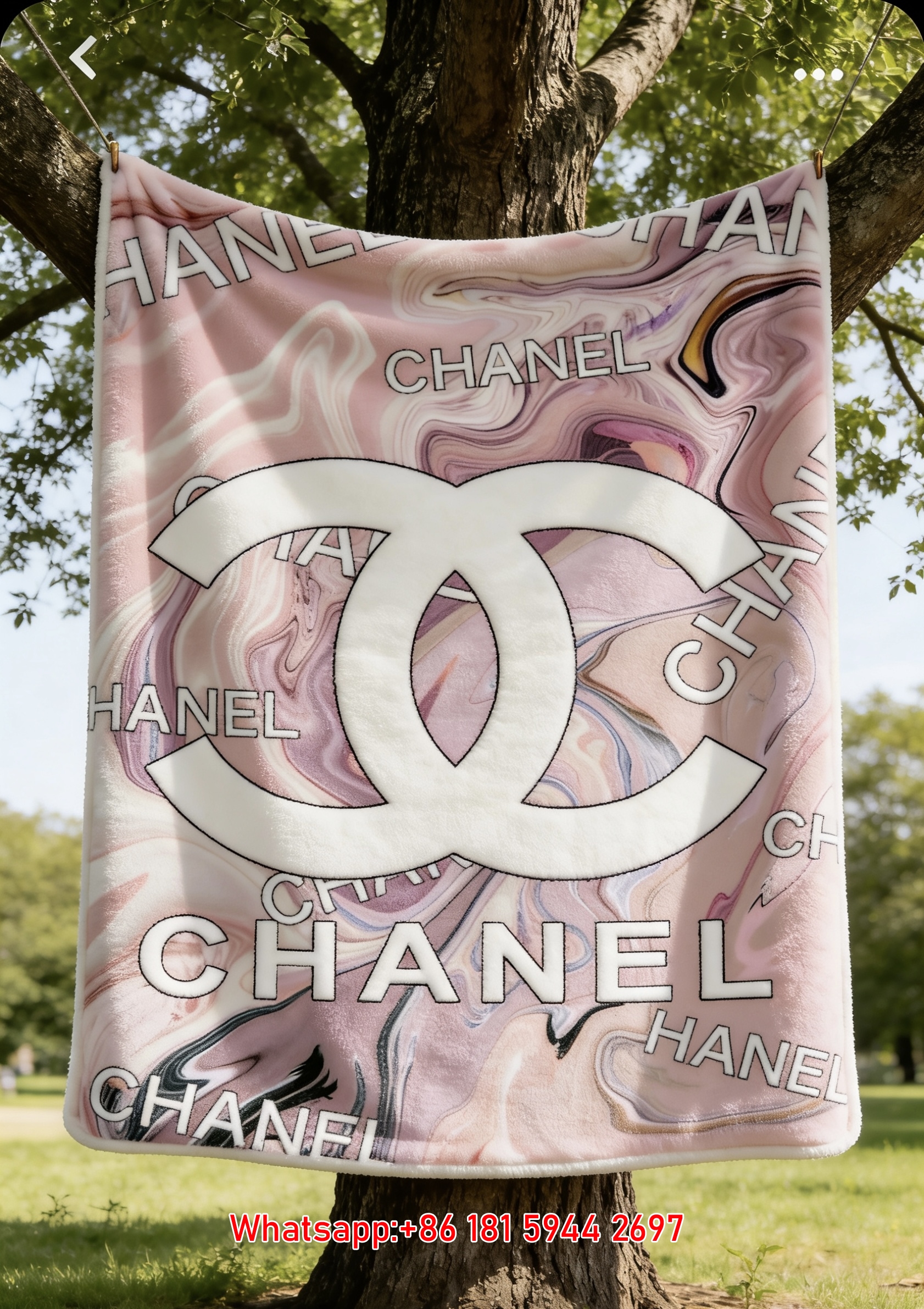 Soft Pink Marble Swirl Chanel Double C Logo Flannel Sofa Throw Blanket IMG_7003